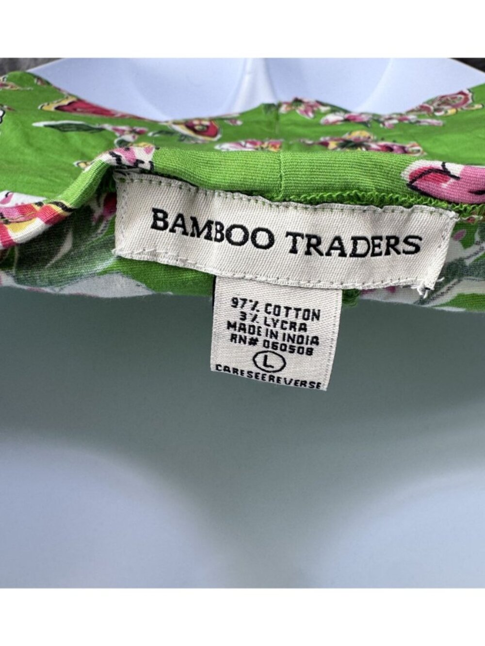 Bamboo Traders Halter Top L Green Butterfly Floral Cotton Stretch Boho - Picture 5 of 7